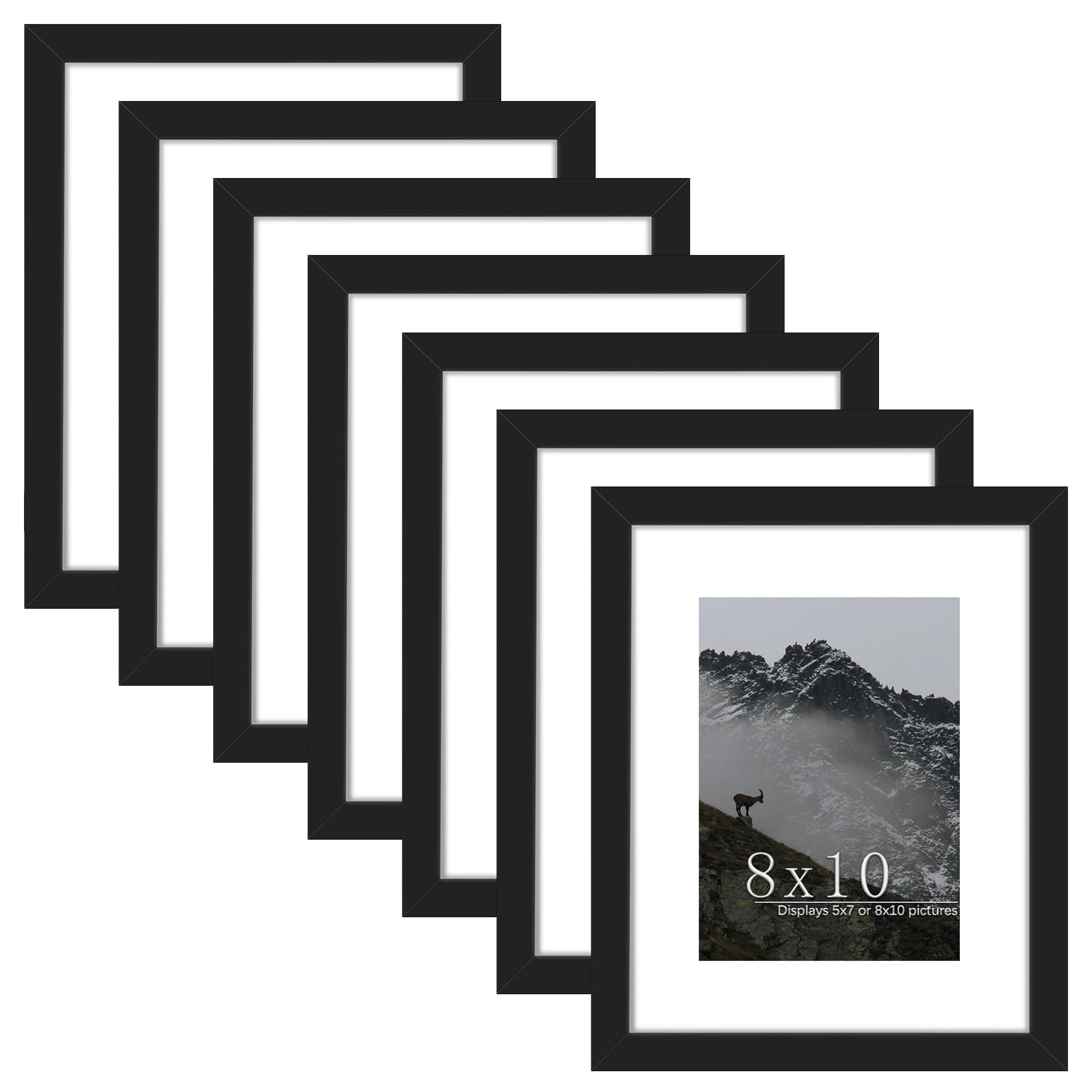 Picrit 8x10 Picture Frame Set of 7, Display 5 x 7 with Mat or 8 x 10 Without Mat, Photo Frames for Wall Mounting or Table Top Di