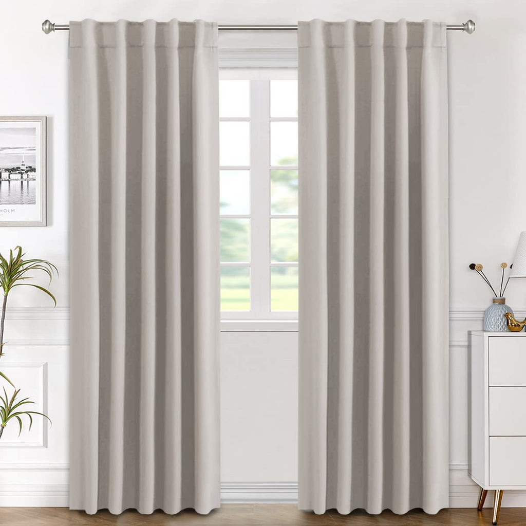 H.Versailtex Blackout Curtains Thermal Insulated Window Treatment Panels Room Darkening Blackout Drapes For Living Room Back Tab/Rod Pocket Bedroom Draperies (2 Panels, Stone, 42 X 84 Inch)