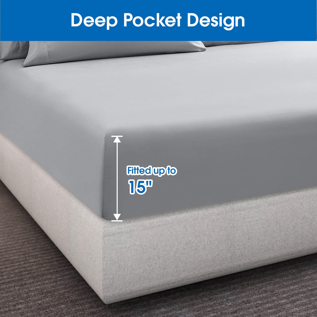 Homeideas Full Size Bed Sheets - 4 Piece Set (Light Grey) - Extra Soft Brushed Microfiber 1800 Bedding Sheets, Deep Pocket, Wrinkle & Fade Free