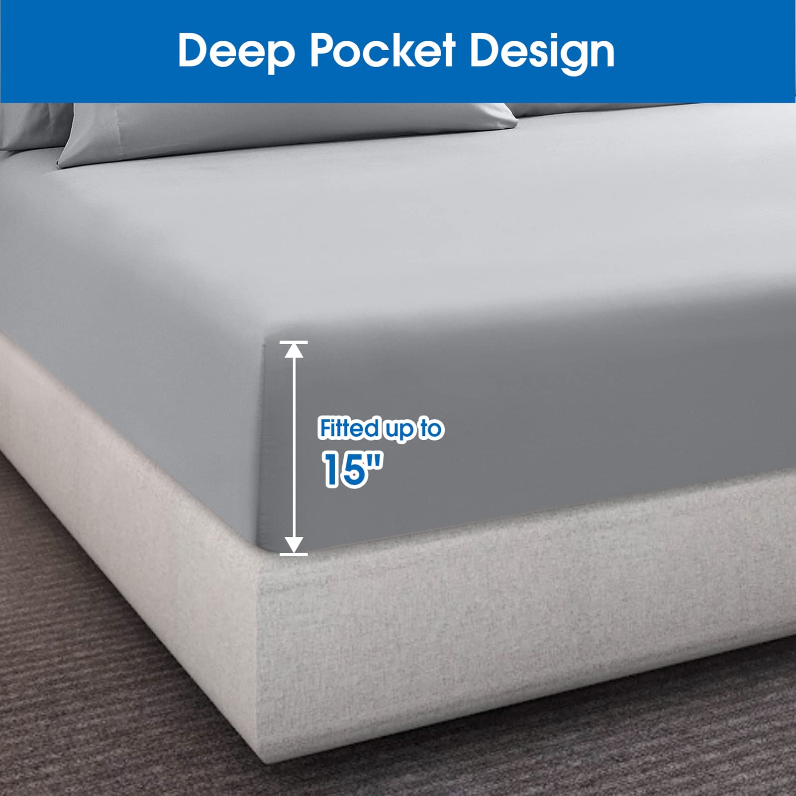 Homeideas Full Size Bed Sheets - 4 Piece Set (Light Grey) - Extra Soft Brushed Microfiber 1800 Bedding Sheets, Deep Pocket, Wrinkle & Fade Free