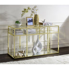 Acme Uchenna Glass Sofa Table With Metal Frame In Clear And Gold