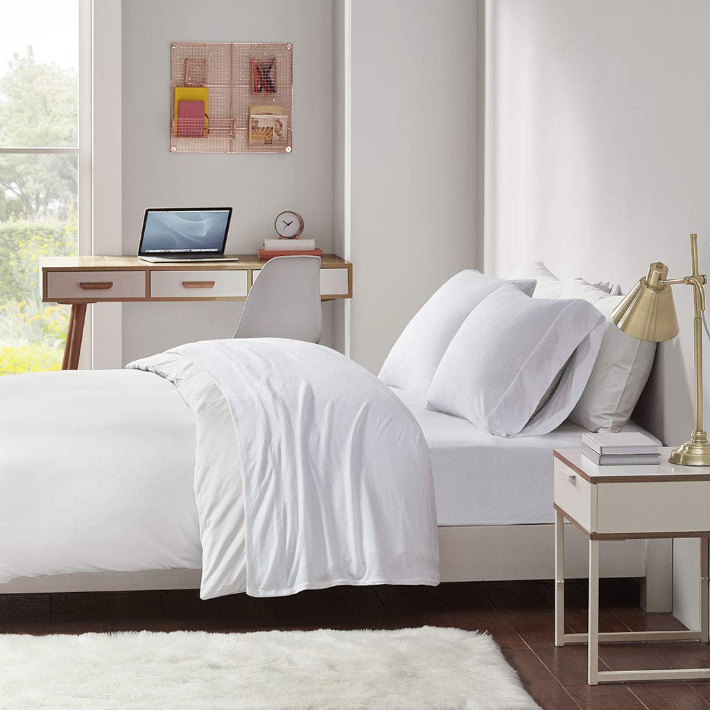 Intelligent Design Cotton Blend Jersey Knit King Bed Sheets , Coastal Cotton Bed Sheet , White Bed Sheet Set 4-Piece Include Fla