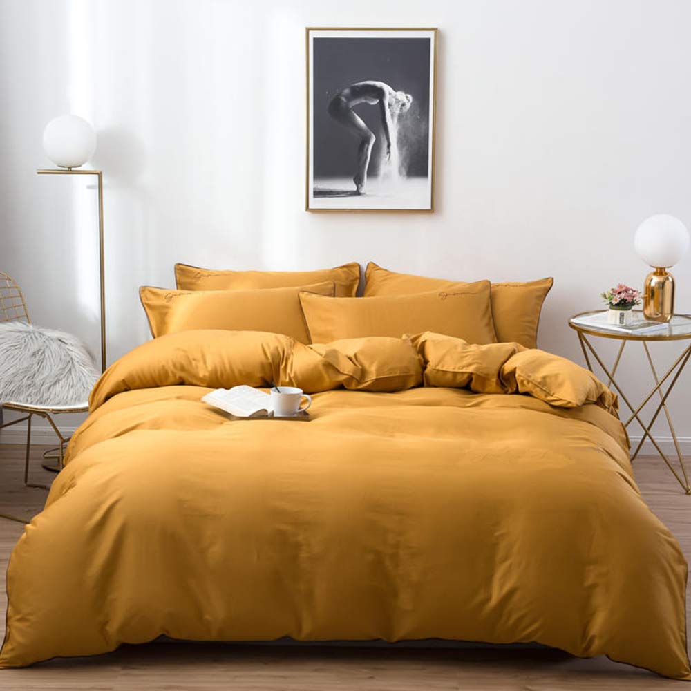 Clothknow Mustard Yellow Comforter Set Twin 3Pcs Dark Yellow Bedding Comforter Sets Yellow Twin Comforter Soft Light Yellow Comf