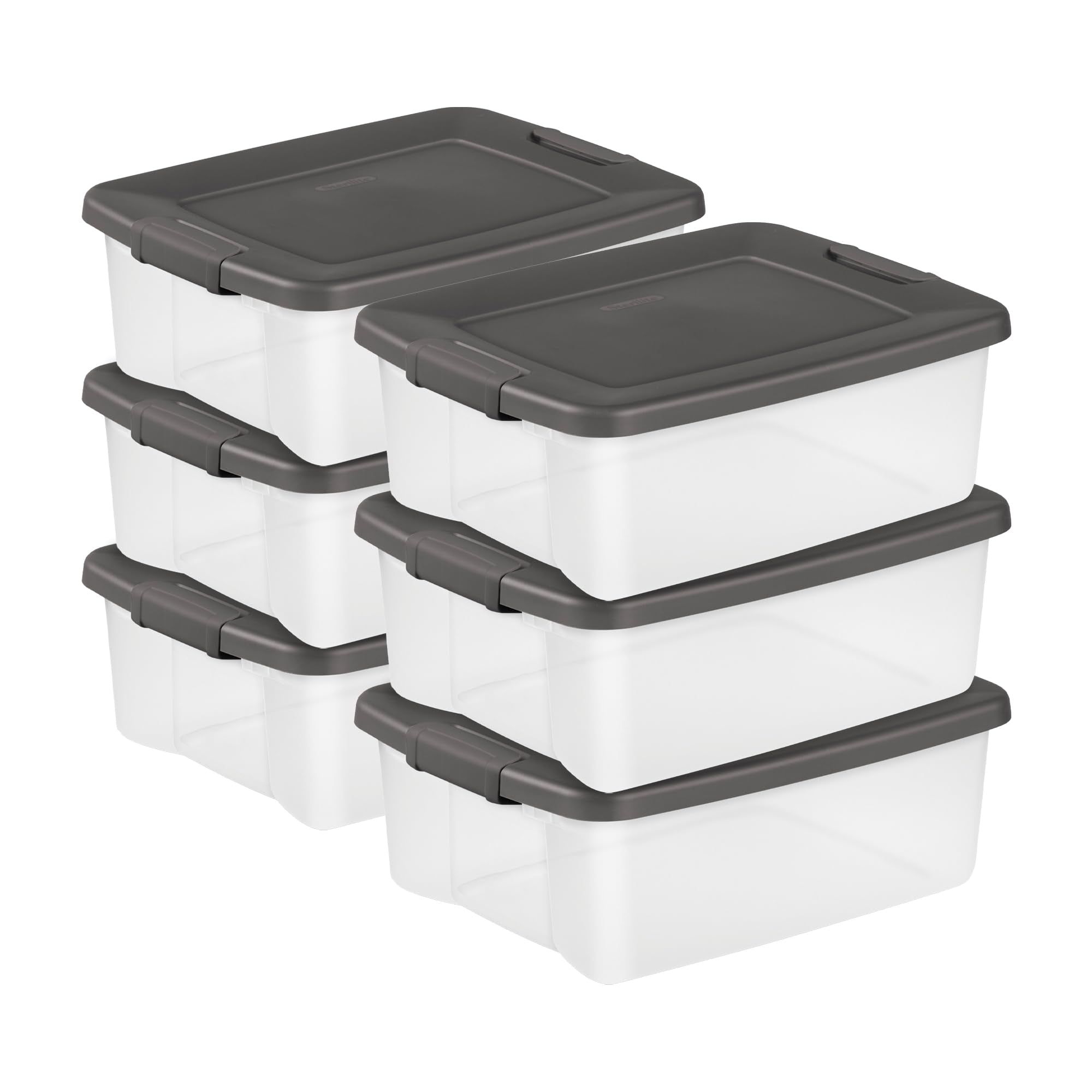 Sterilite 6-Pack Plastic Storage Bins w/ Lids, Shelf Totes Clear Containers, 25 Qt, Gray