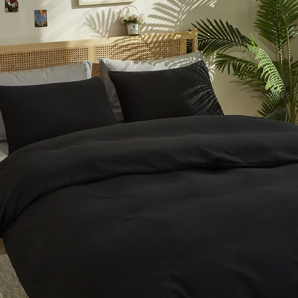 Clothknow Black Comforter Set Queen 3Pcs Black Bedding Comforter Sets Solid Black Queen Comforter Soft All Black Queen Size Comf