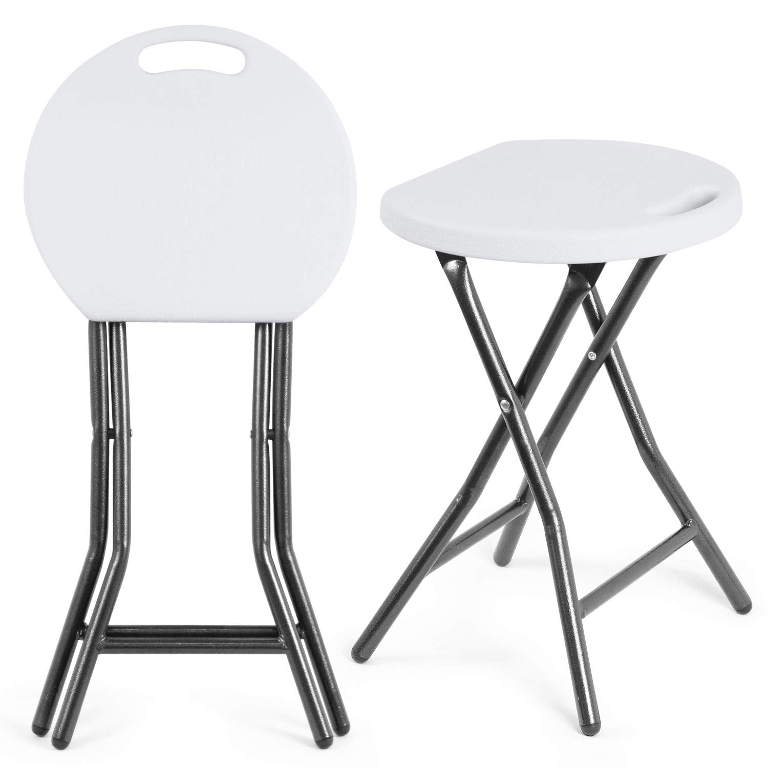 5Rcom Portable Stools Folding Lightweight Collapsible Stool 18 inch Set of 2 Plastic Foldable Fold up Round Stool for Adults wit