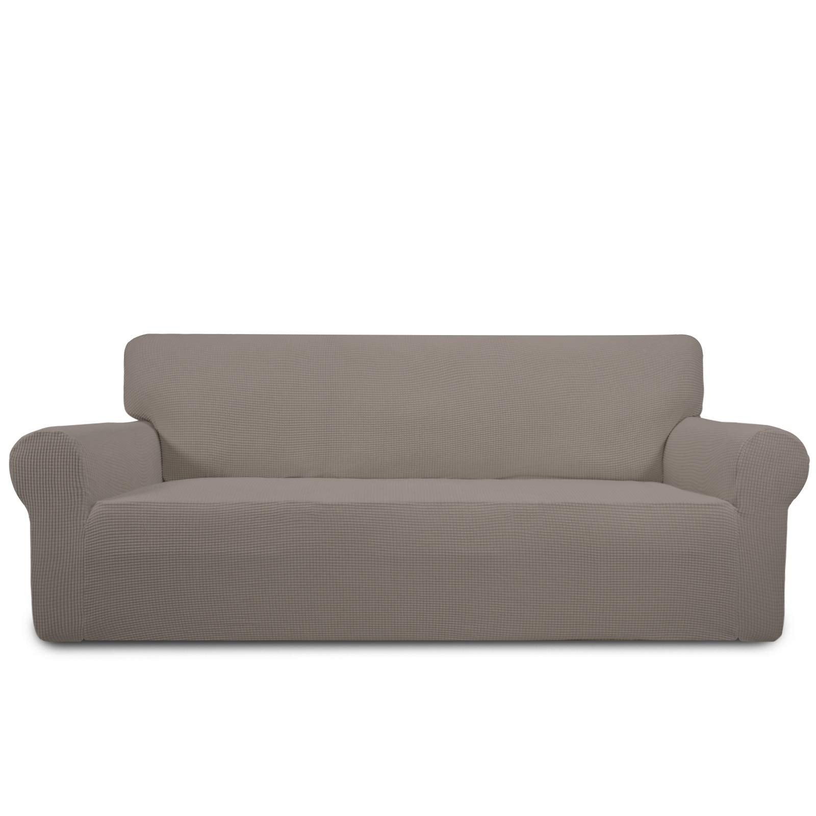 Purefit Stretch Oversized Sofa Slipcover – Spandex Jacquard Non Slip Soft Couch Sofa Cover, Washable Furniture Protector With Non Skid Foam And Elastic Bottom For Kids (Oversized Sofa, Taupe)