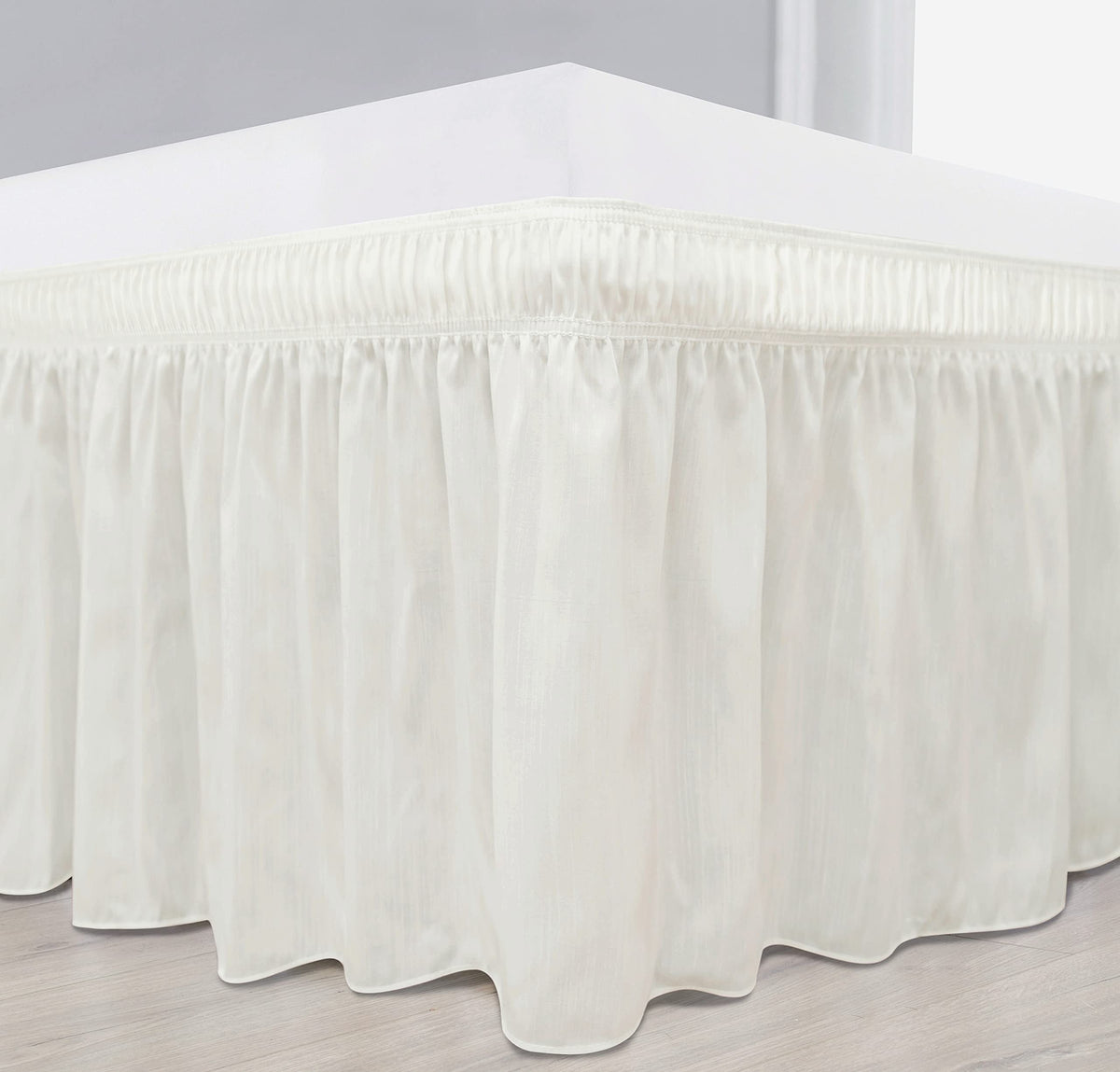 Biscaynebay Wrap Around Bed Skirts For King & Cal King Beds 22' Long Drop, Ivory Adjustable Elastic Dust Ruffles Easy Fit Wrink