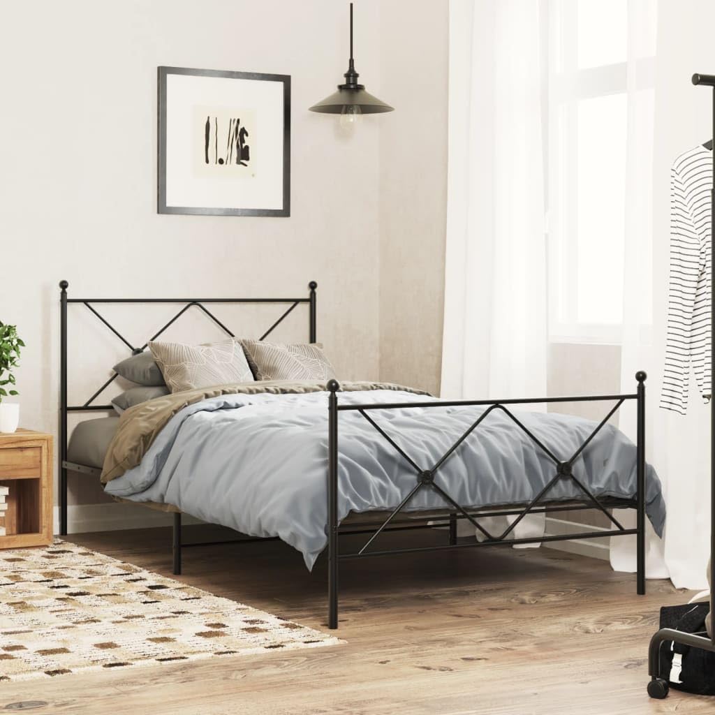 vidaXL Black Metal Bed Frame - Robust Steel Construction with Headboard/Footboard, Supportive Slats, Under-Bed Storage, Elegant Single Bed Design for Bedroom Furniture - 39.4"x78.7"