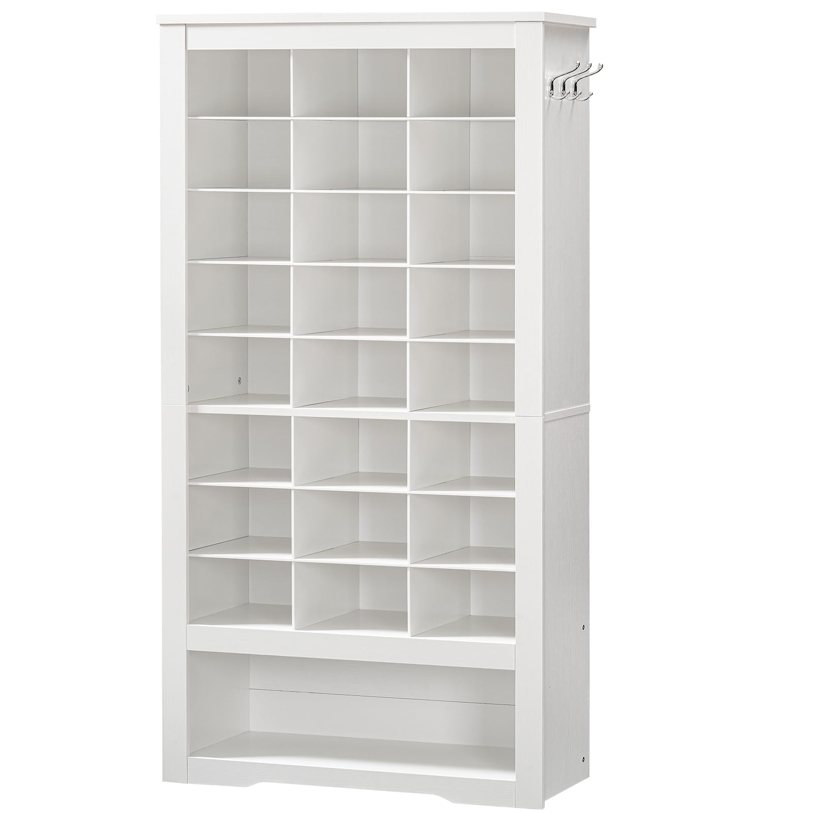 HOOBRO Tall Shoe Cabinet, 9 Tier Shoe Storage Cabinet, Freestanding Wooden Shoe Cabinet Organizer with 24 Cubbies and 3 Hooks, f