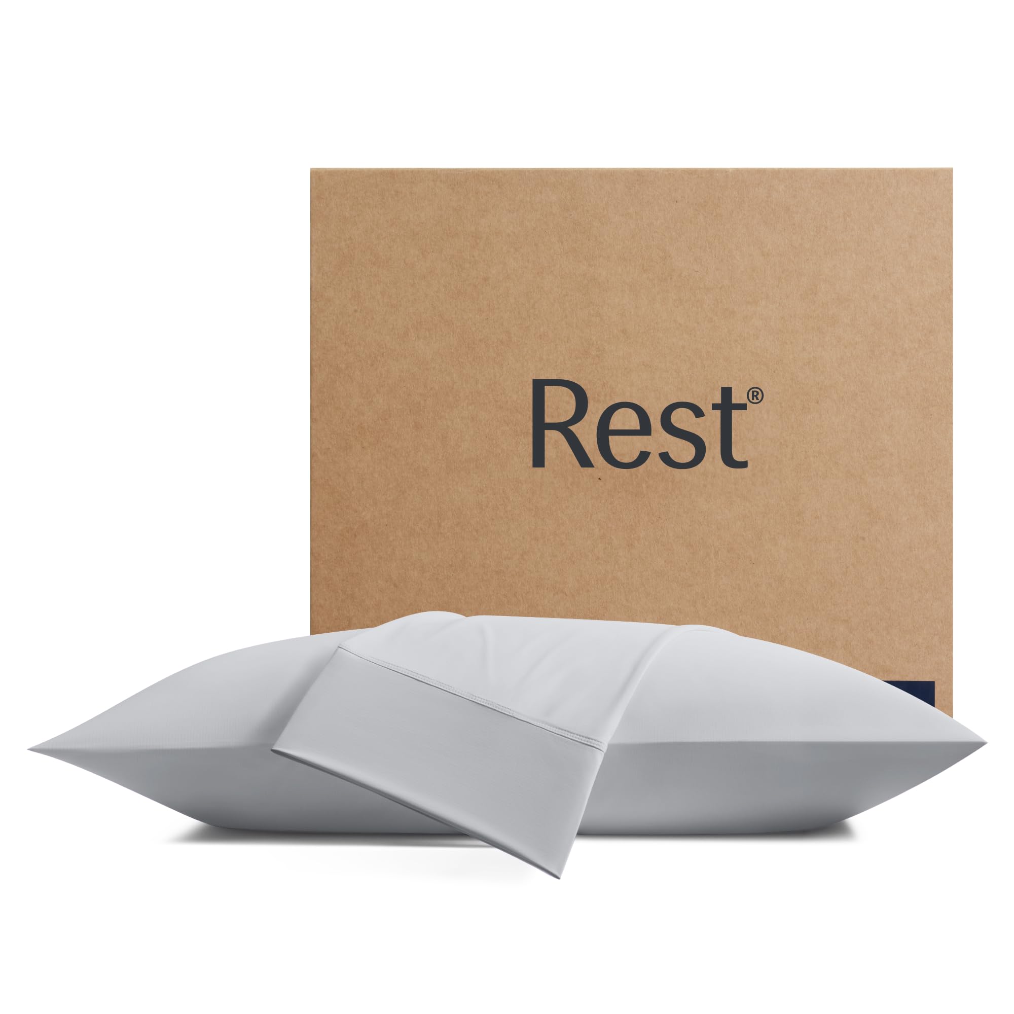 Rest® Evercool®+ Cooling Pillow Cases King - 2 Pillowcase For Sensitive Skin, Silver Infused Fabric For Hygienic Sleep, Silky Smooth For Curly Hair, High Elastic For Snug Fit (19X35 Inches)