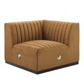 Modway Conjure Modern Channel Tufted Velvet Right Corner Chair in Cognac Brown
