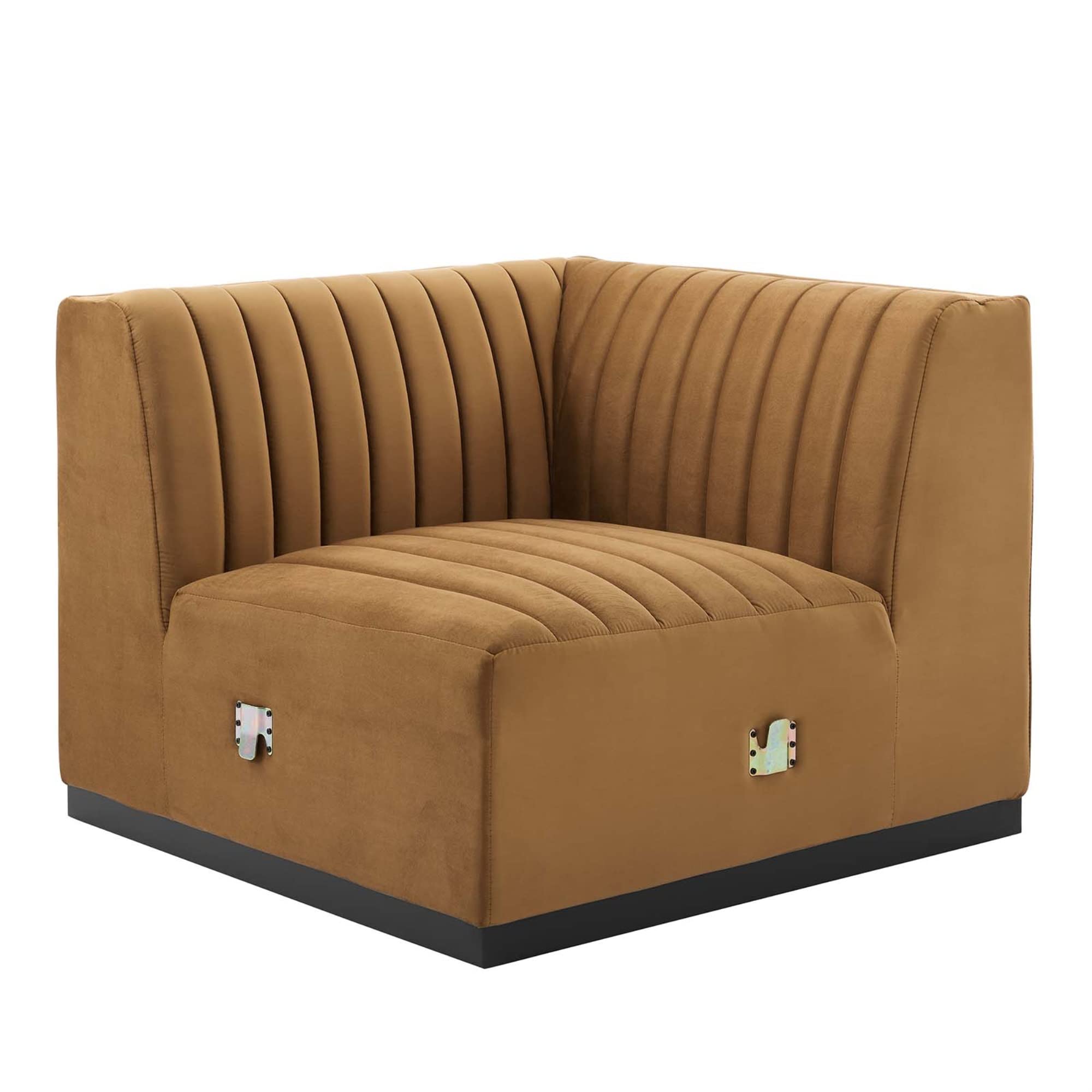 Modway Conjure Modern Channel Tufted Velvet Right Corner Chair in Cognac Brown