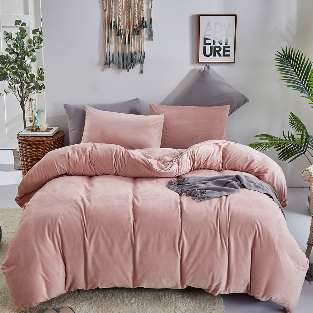 Clothknow Pink Velvet Twin Comforter Set 3Pcs Blush Bedding Comforter Set Pink Fluffy Twin Comforter Dusty Rose Comforter Sofy Pink Comforter Sets Twin