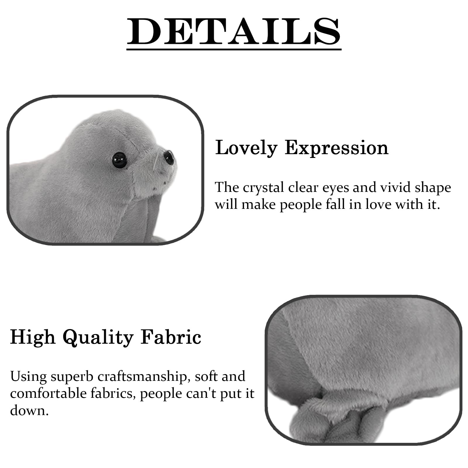 zhidiloveyou Seal Plush Stuffed Animal Toy - Grey Kawaii Doll, 9 Inch Pillow for Kids