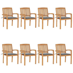 vidaXL 8X Solid Teak Wood Stacking Patio Chairs with Cushions Wooden Garden Dining Chairs Stackable Backyard Chairs Balcony Armchairs