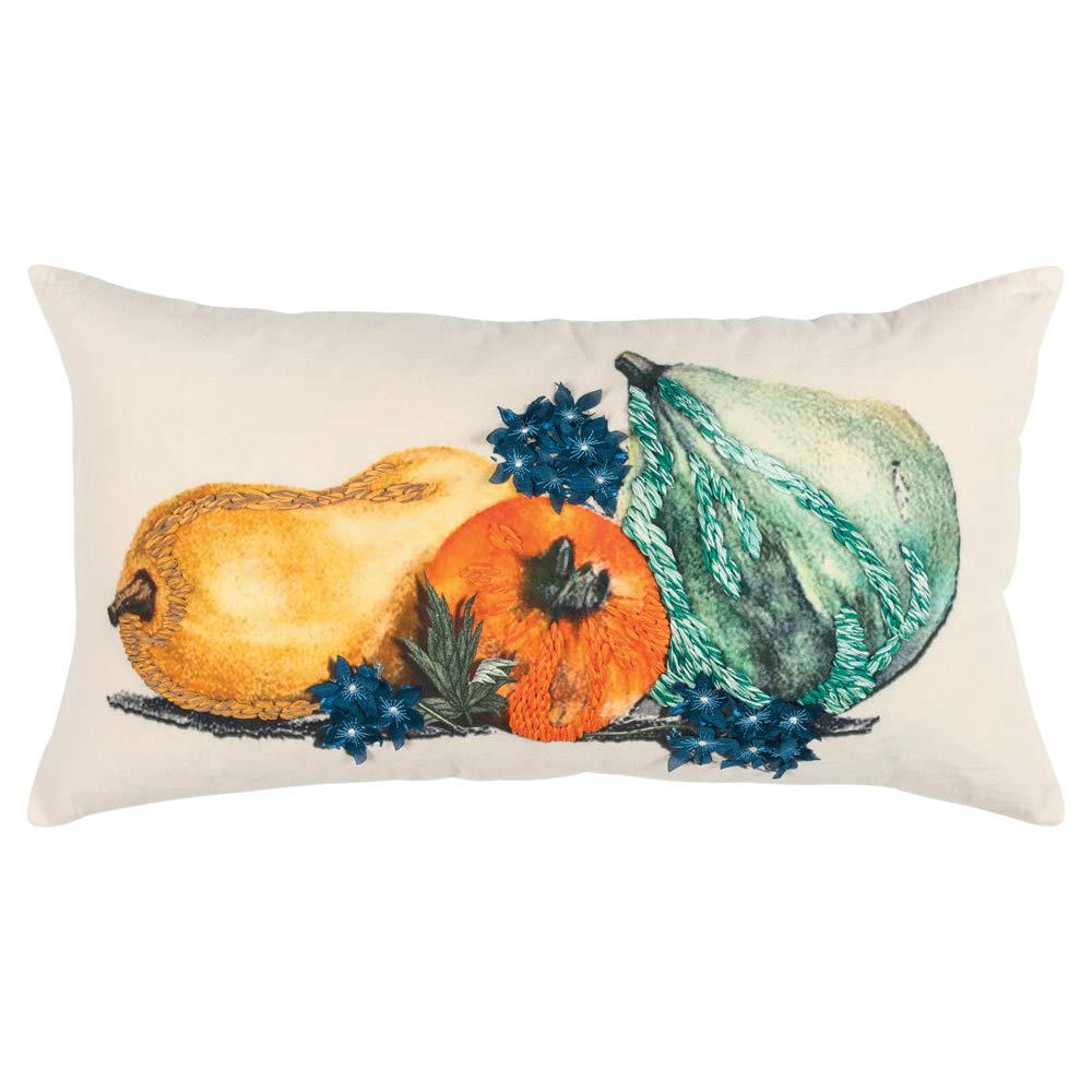 Rizzy Home Gourds 14" x 26" Down Pillow with Cotton Duck Cover-Multi-Color