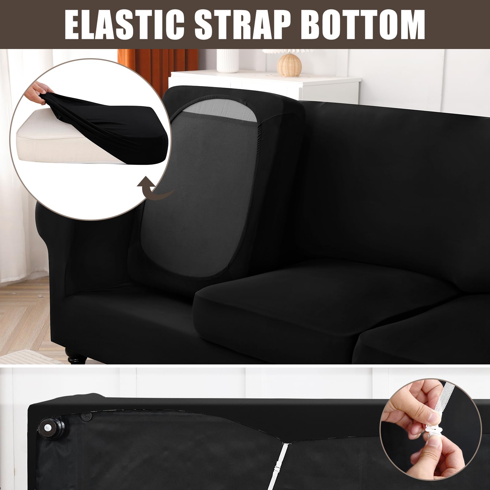 Searchi Stretch Sofa Cover Couch Covers, 2 Piece Armchair Slipcover With Separate Chair Cushion Cover, Washable Furniture Protector For Living Room(Armchair, Black)