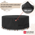 Porch Shield Round Patio Furniture Cover - Waterproof 600D Heavy Duty Outdoor Table And Chairs Cover 62 Inch, Black