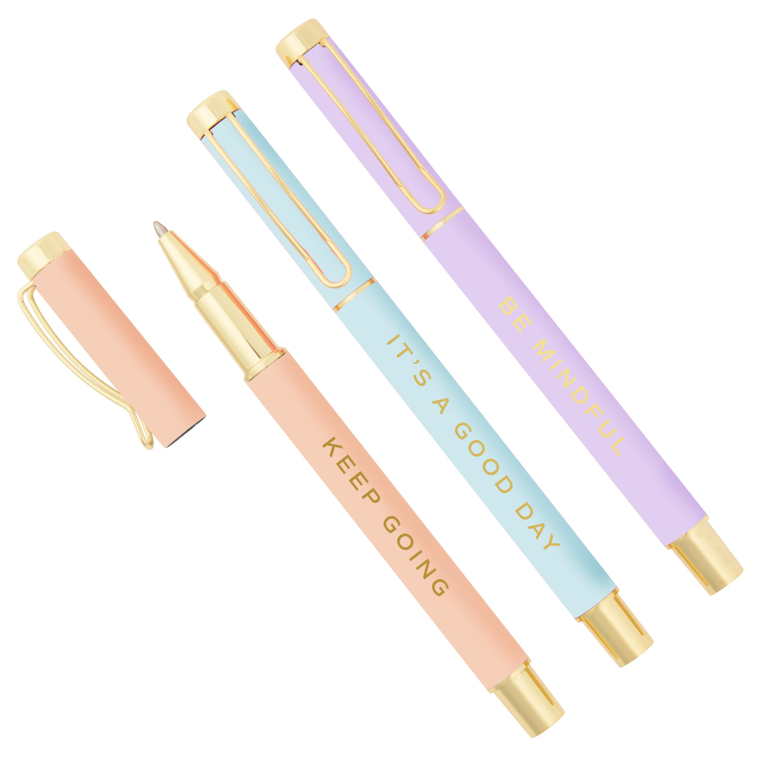 Sweet Water Decor Be Mindful Metal Pen Set - Inspirational Pens for Home or Work - Black Ink Pens, Set of Three - Gifts for Teac