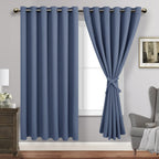 Jiuzhen Dusty Blue Blackout Curtains With Tiebacks Thermal Insulated,Light Blocking And Noise Reducing Grommet Curtains For Bedroom And Living Room, Set Of 2 Window Curtain Panels, 70 X 72 Inch Length
