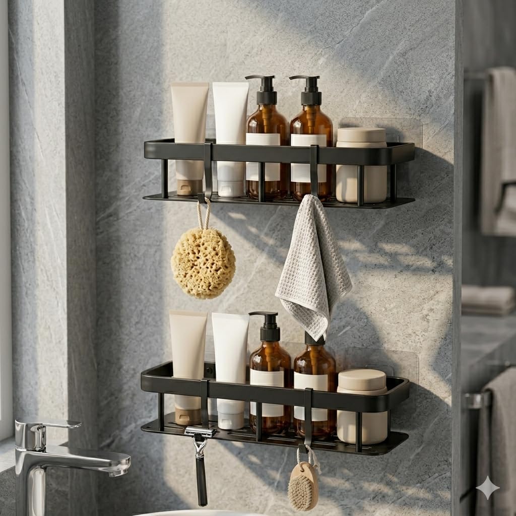 Neatly Home Bathroom Shelf Without Drill for Wall | Self Adhesive Bathroom Organiser | Wall Mounted Bathroom Shelves Rack | Stro