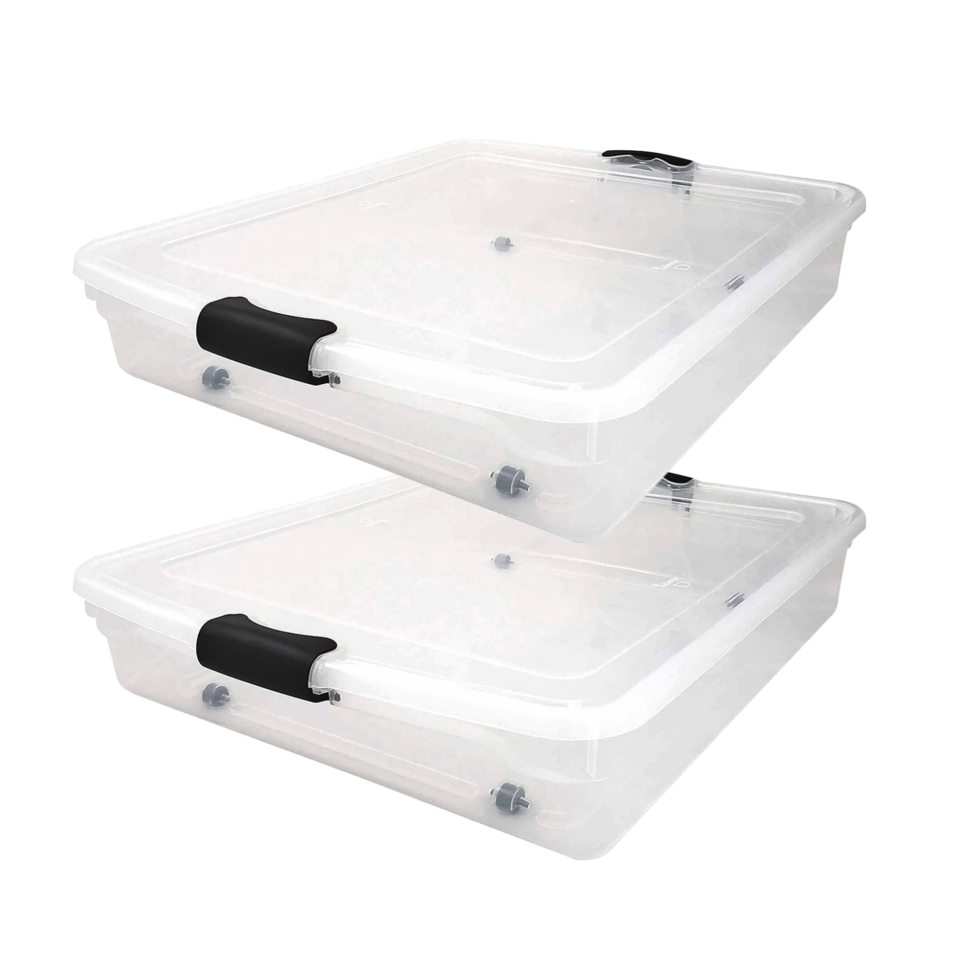 HOMZ Large 56 Quart Full/Queen Stackable Underbed Storage Bin, Clear Plastic Container with Rolling Wheels for Under Bed Use, 2 