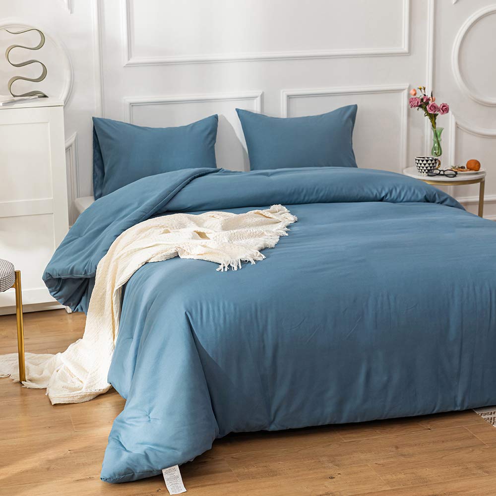 Clothknow Grayish Blue Comforter Set Full 3Pcs Dusry Blue Bedding Comforter Sets Blue Comforter Soft Lake Blue Full Size Comfort