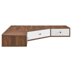Modway Transmit 47" Wall Mount Corner Wood Office Desk in Walnut/White