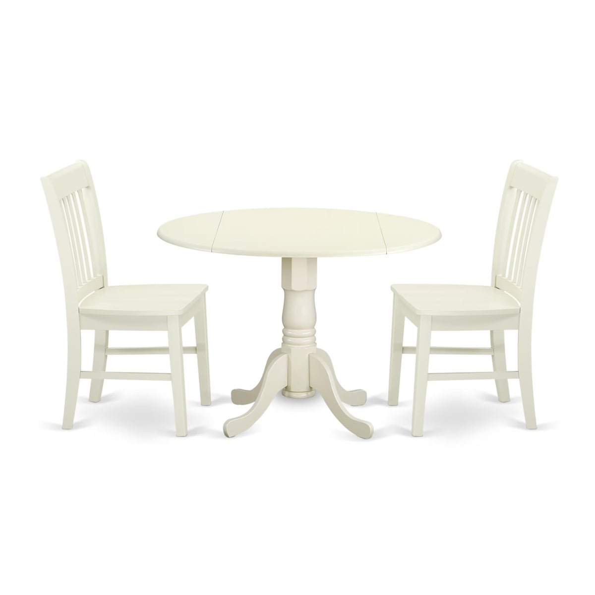 East West Furniture Dlno3-Lwh-W 3 Piece Dinette Set For Small Spaces Contains A Round Dining Table With Dropleaf And 2 Kitchen Dining Chairs, 42X42 Inch, Linen White