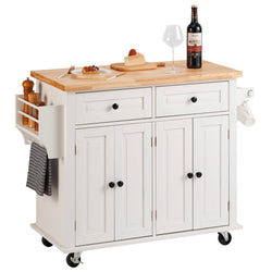 VEVOR Kitchen Island Cart with Solid Wood Top, 35.4'' Width Mobile Carts with Storage Cabinet, Rolling Kitchen Table with Spice 