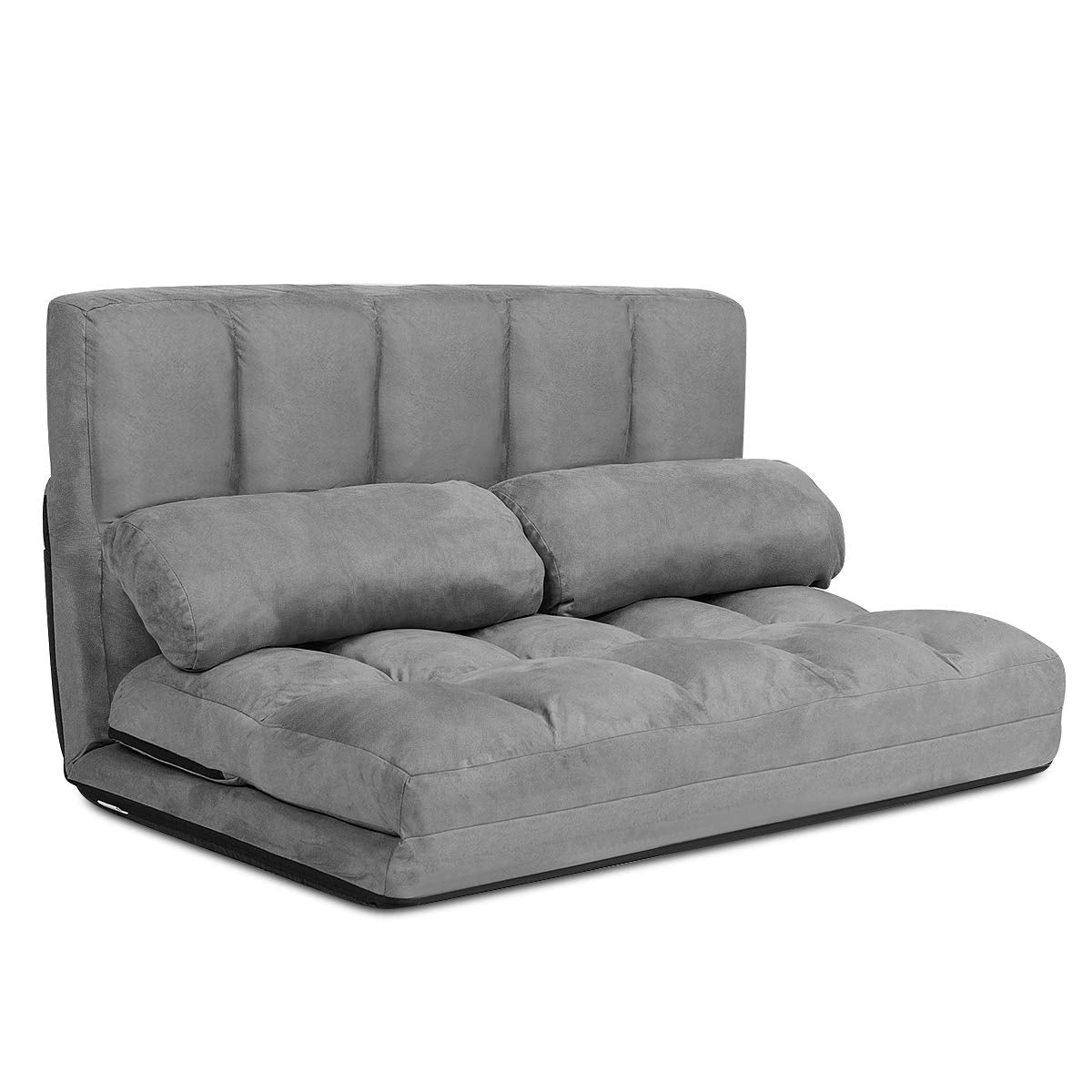 S Afstar Safstar Floor Folding Couch And Futon Sofa, 6-Position Fabric Sleeper Sofa Bed With 2 Pillows And Sponge Filling, Adjustable Lazy Sofa For Living Room And Bedroom(Gray)