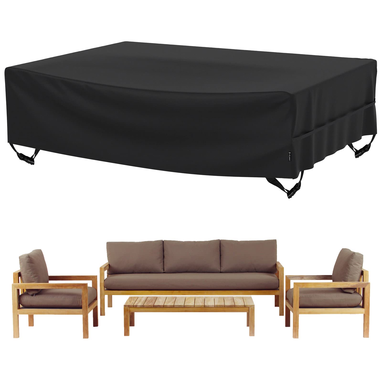 Velway Patio Furniture Covers Waterproof Outdoor Super Windproof 108'Lx82'Wx28'H With Seal Tape At Seams, Anti-Uv Patio Table And Chair Set Cover With Side Adjustable Straps, 4 Windproof Buckle Straps