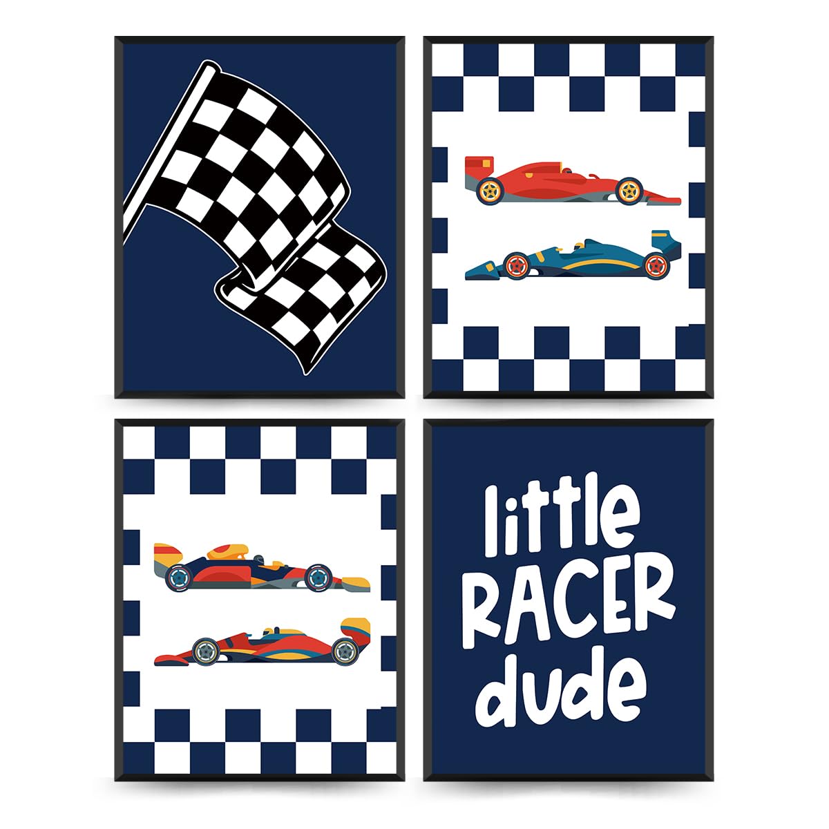 PLKMN Race Car Room Decor for Boys,Little Racer Dude 8x10 Art Print,Buffalo Plaid Decor,Inspirational Boys Room Quote Wall Art P