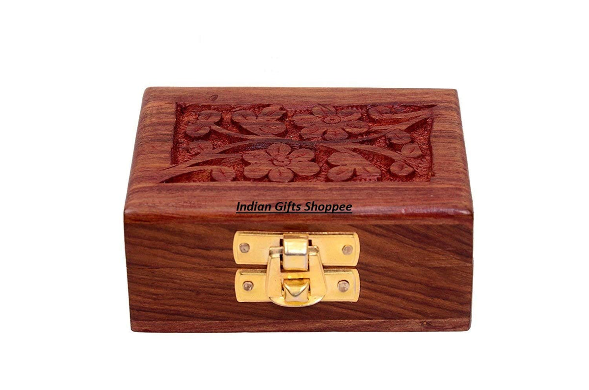 Indian Gifts Shoppee Rectangular Mini Wooden Small Storage Box (Multicolour)