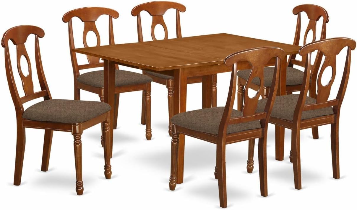 East West Furniture MLNA7-SBR-C Milan 7 Piece Kitchen Set Consist of a Rectangle Butterfly Leaf Dining Table and 6 Linen Fabric Upholstered Chairs, 36x54 Inch