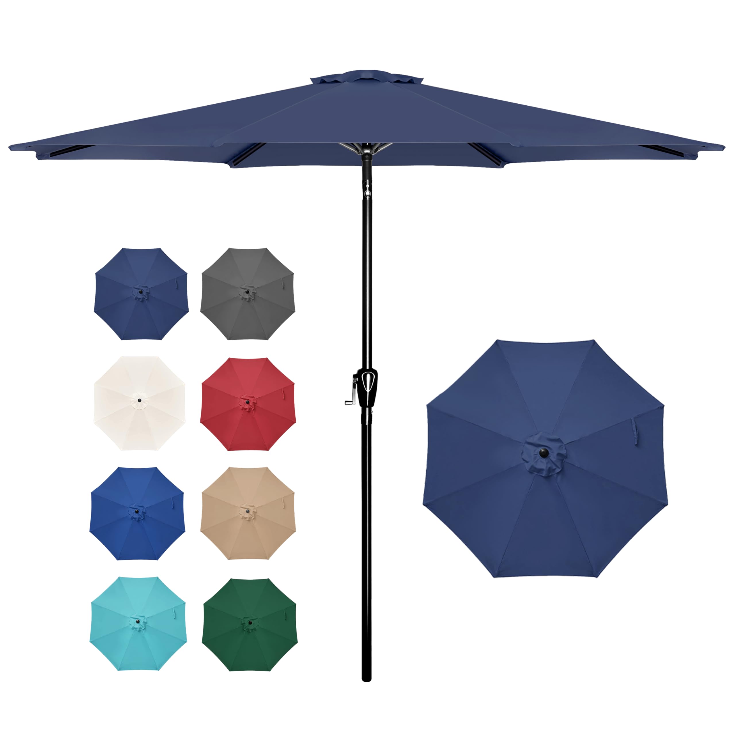 Simple Deluxe 9Ft Outdoor Patio Umbrella Table Market Umbrella With Push Button Tilt And Crank, 8 Sturdy Ribs, Uv Protection Waterproof For Garden, Lawn, Deck, Backyard, Pool, Dark Blue