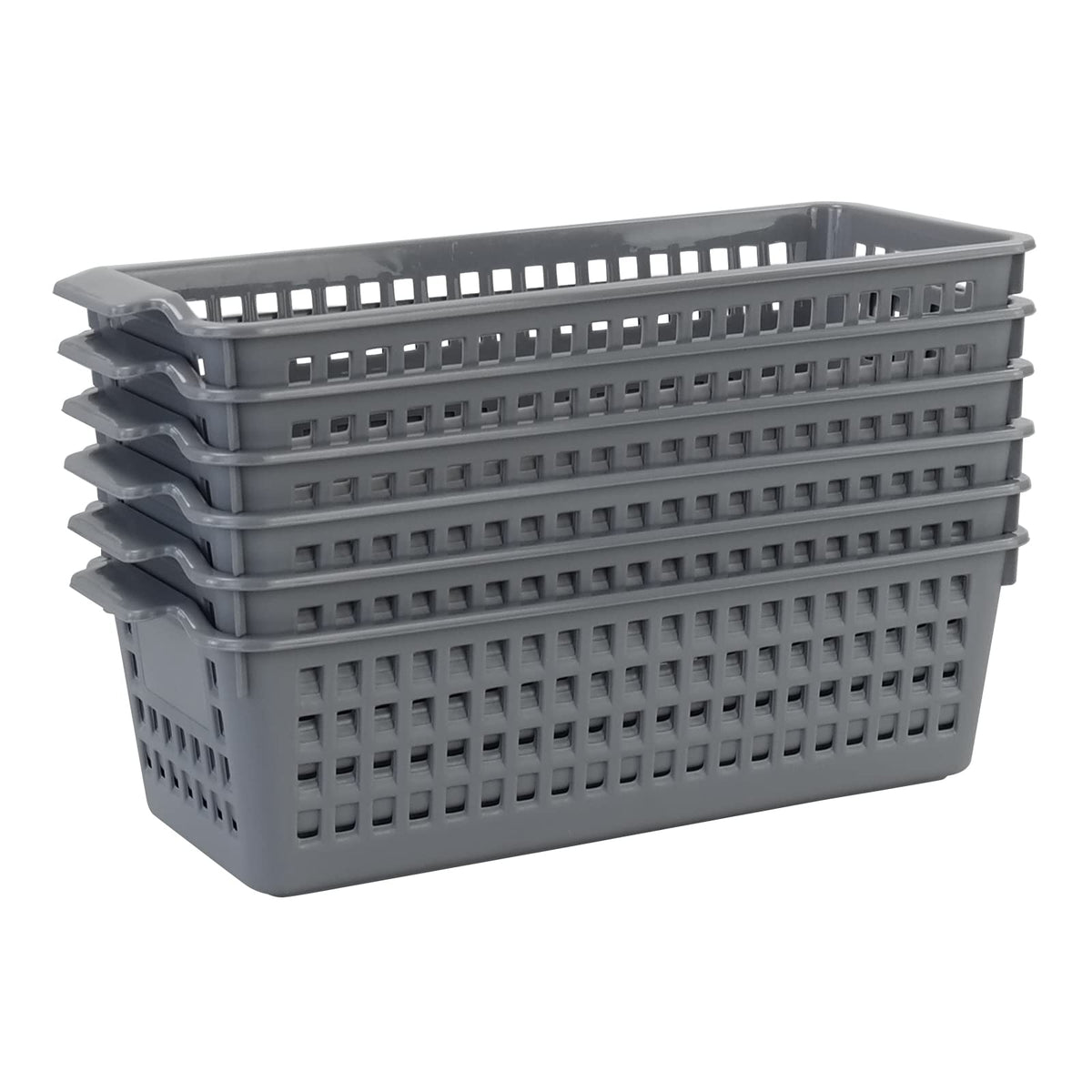 Yarebest Slim Storage Basket Bins, 6 Pack Grey Plastic Baskets