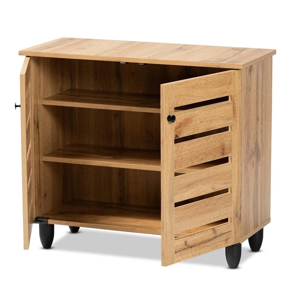 Baxton Studio Gisela Modern and Contemporary Oak Brown Finished Wood 2-Door Shoe Storage Cabinet