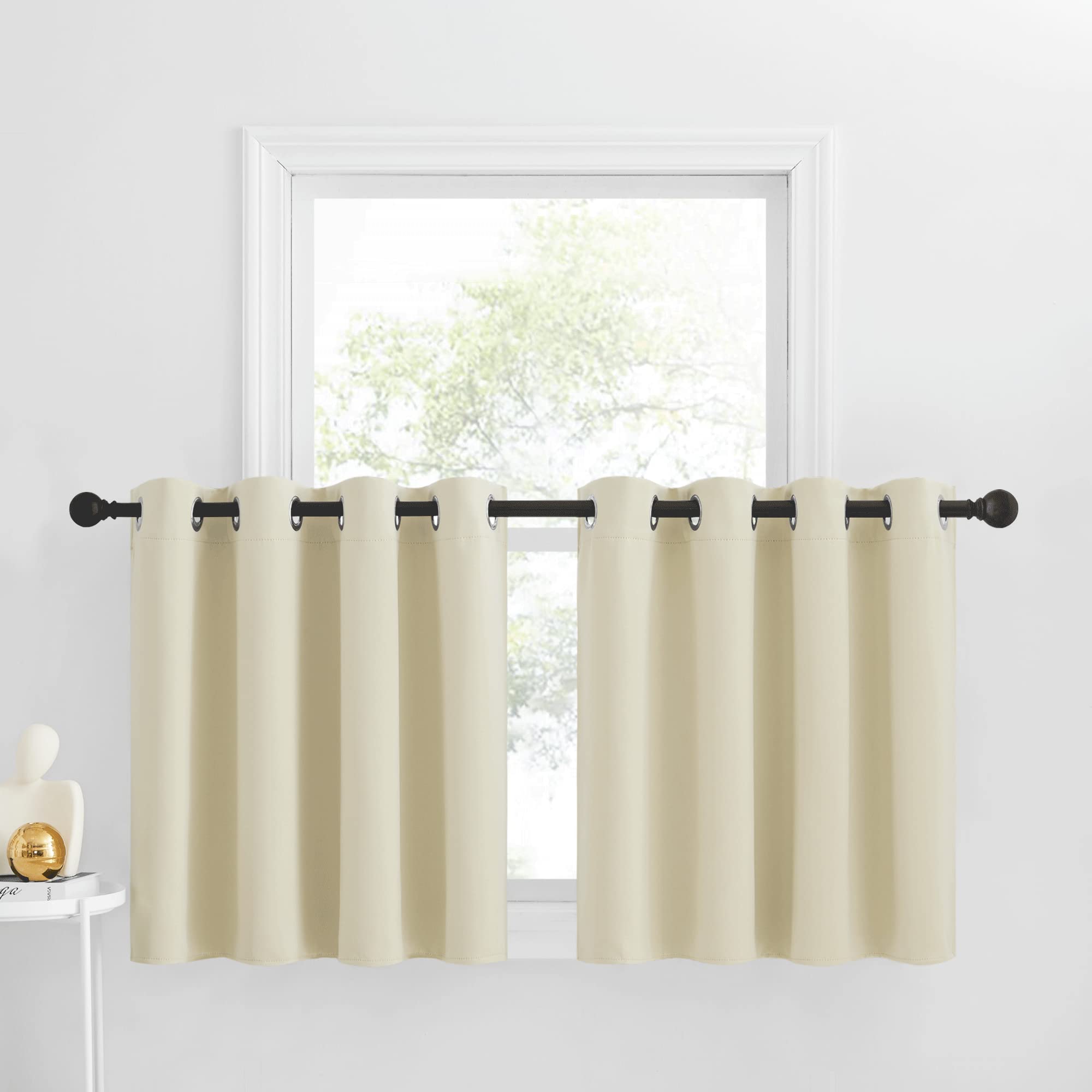 Nicetown Farmhouse Tiers Short Curtains For Smal Window, Small Window Room Darkening Curtain Tiers Thermal Insulated Window Treatment Grommet Valance Curtains, 1 Pair, Light Beige, 52' W X 30' L