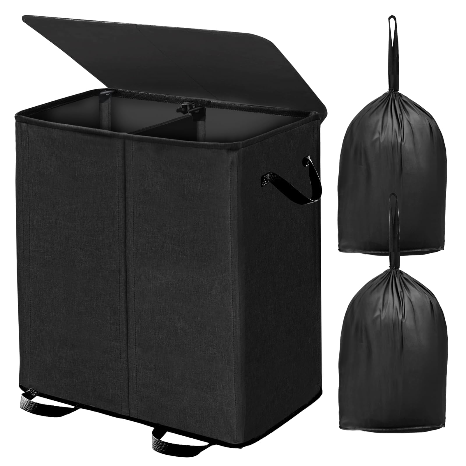 BettMorrow Double Laundry Hamper with Lid and Removable Bags, Laundry Basket 2 Section, Double Hampers for Laundry, Large Divide