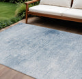 8 X 10 Sky Blue And Ivory Floral Medallion Washable Indoor Outdoor Area Rug
