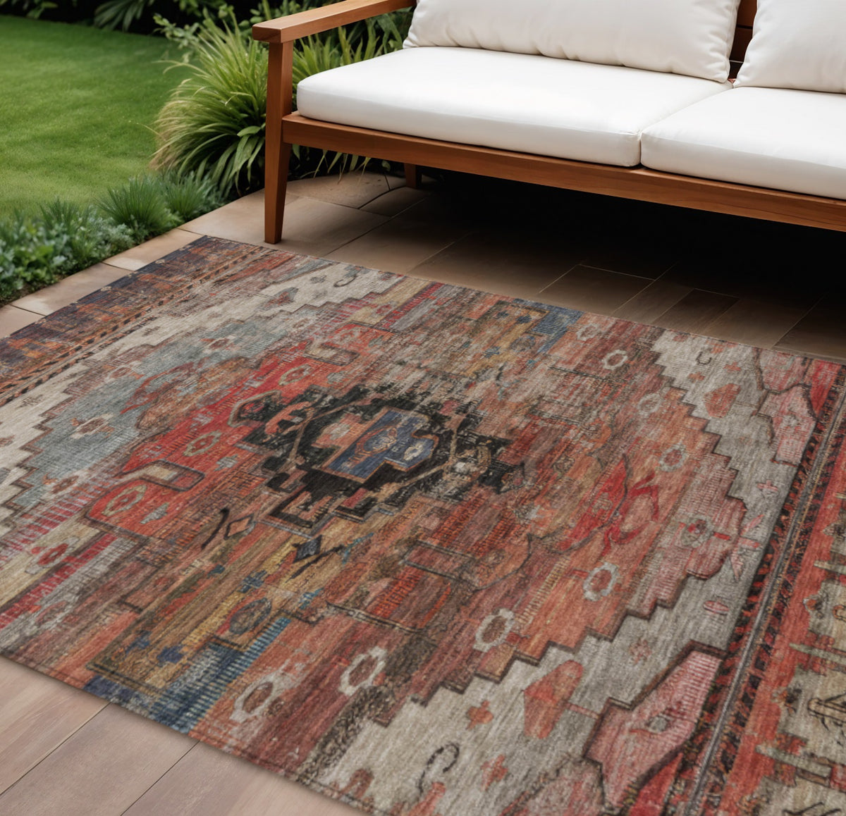 8 X 10 Rust Ivory And Gray Tribal Washable Indoor Outdoor Area Rug