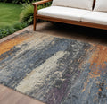 10 X 14 Blue Gray And Orange Abstract Washable Indoor Outdoor Area Rug