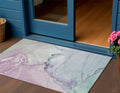 3 X 5 Pale Aqua And Lavender Abstract Washable Indoor Outdoor Area Rug