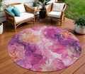 8 Ruby Red And Purple Round Abstract Washable Indoor Outdoor Area Rug