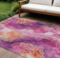 10 X 14 Ruby Red And Purple Abstract Washable Indoor Outdoor Area Rug