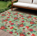 9 X 12 Artichoke Green Red Black Pink And Brown Floral Washable Indoor Outdoor Area Rug