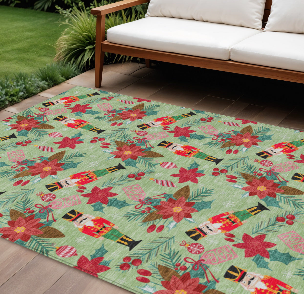 9 X 12 Artichoke Green Red Black Pink And Brown Floral Washable Indoor Outdoor Area Rug