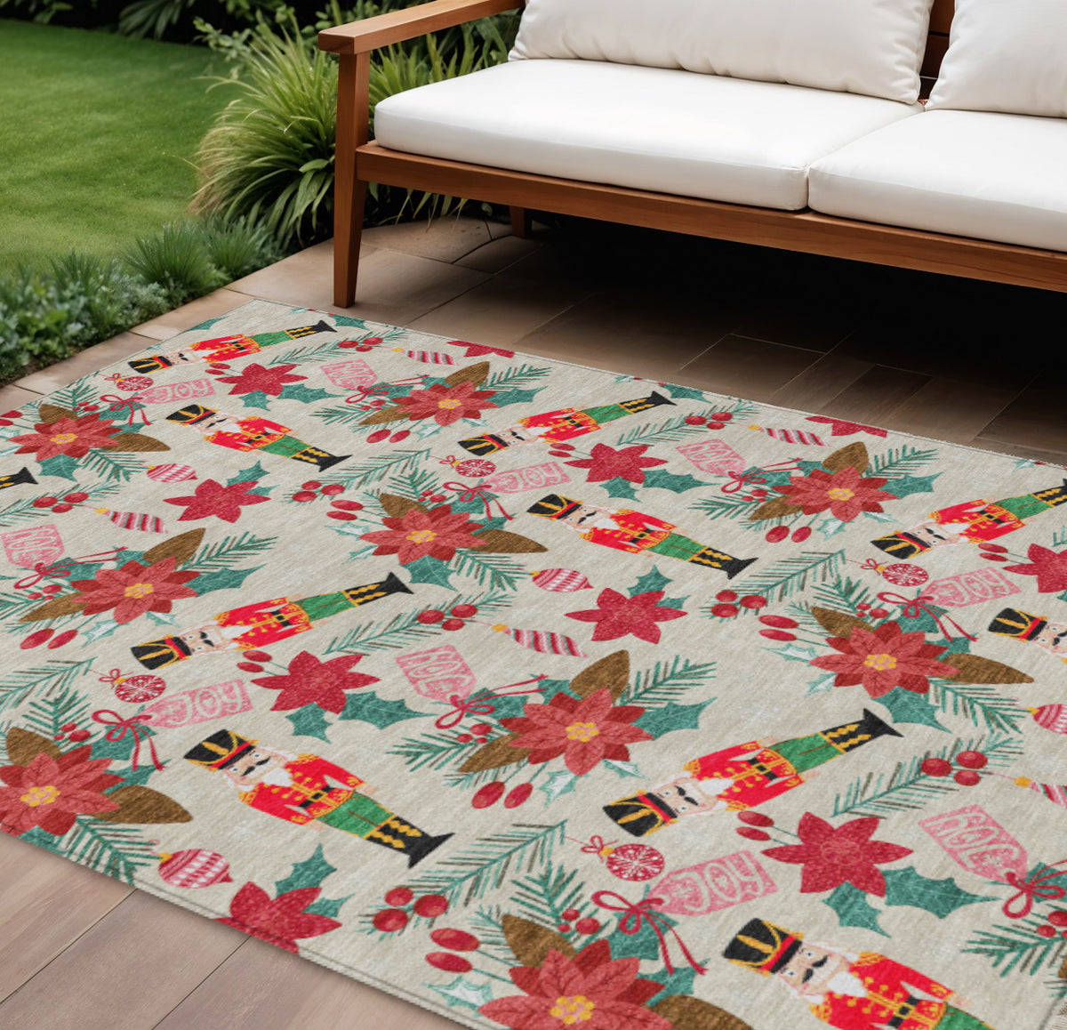 10 X 14 Beige Red Black Pink And Brown Floral Washable Indoor Outdoor Area Rug